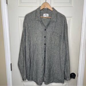Flax By Jeanne Engelhart 100% Linen Button Up Shirt Top Gray Sz L